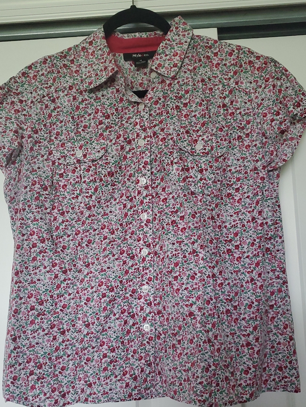 Style & Co. Pink Floral Short-Sleeve Button-Down Shirt